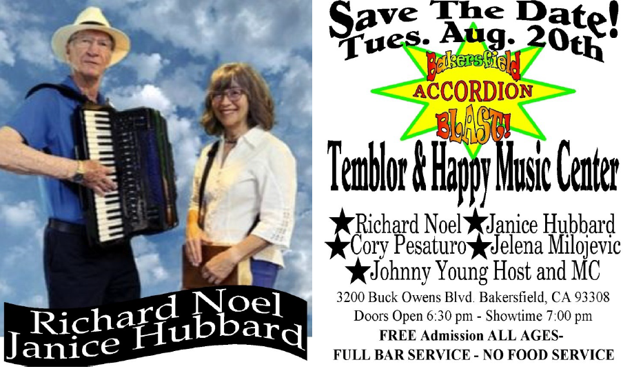 Bakersfield’s own world renowned Happy Music Ambassador Richard Noel & world famous vocalist, Janice Hubbard are the Bonhomie Duo